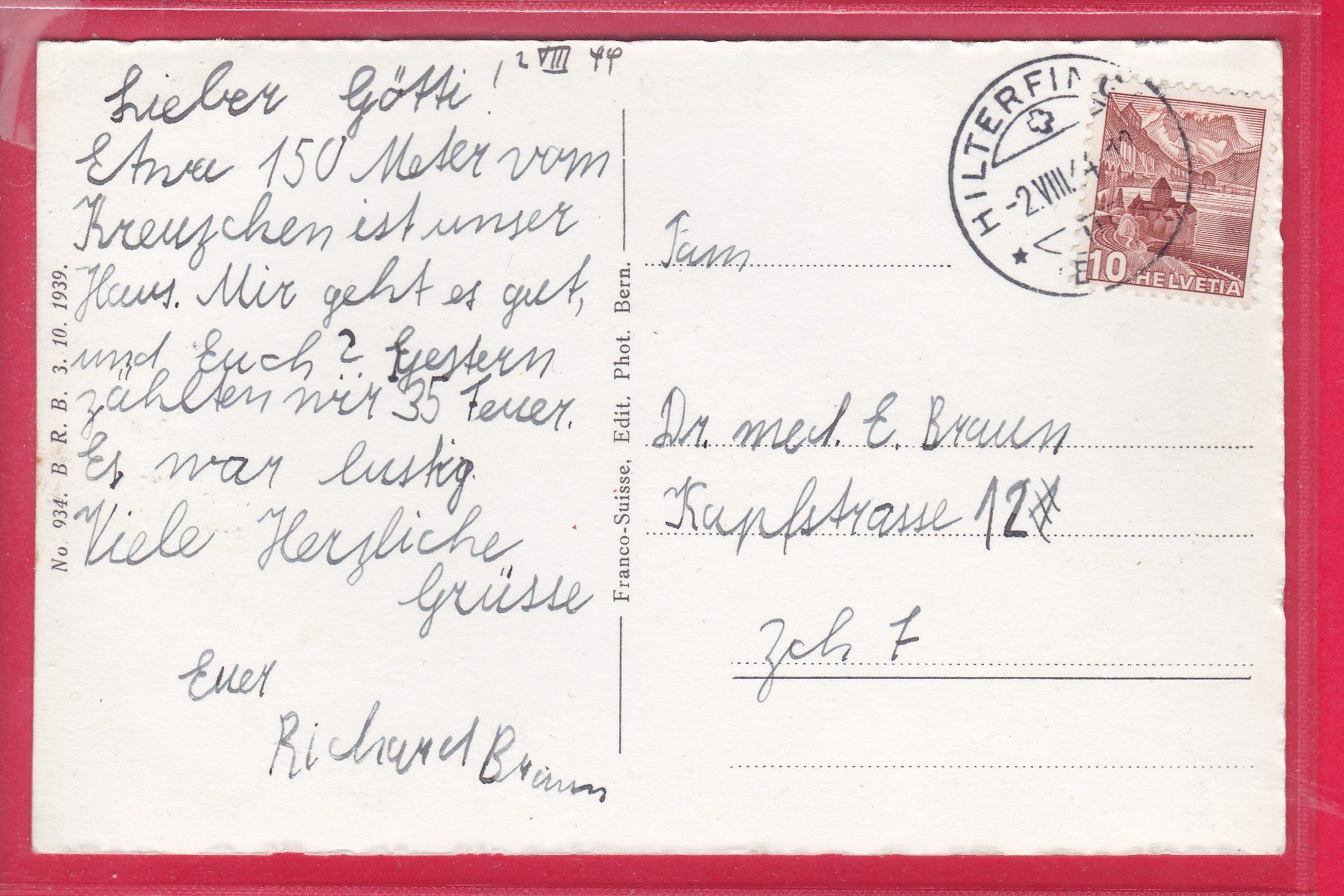 Cartoline postali: FLIEGERAUFNAHME DER HALTENEGG, 2.8.1944 – Usato da Oberrieden venduto da Gebirgsstelze 1
