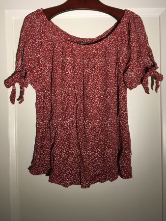 Street One Carmen Bluse KA Blatt Muster weinrot weiss Gr 38
