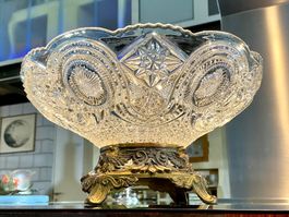 JUGENDSTIL FUSSSCHALE KRISTALLGLAS ZINKGUSS BRONZIERT FRANCE