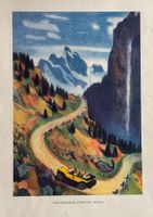 Schweizer Alpenpost, Flüela, Postauto, Farbendruck, 1932
