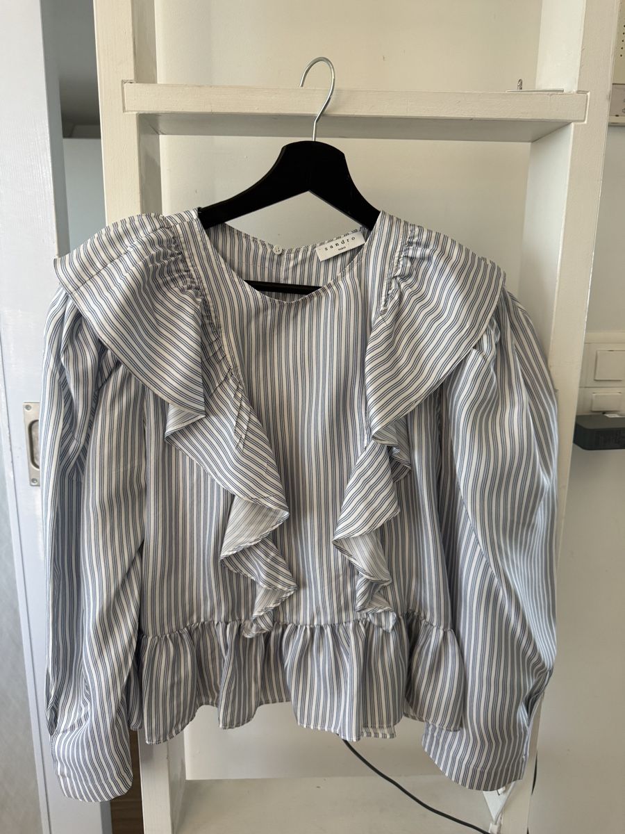 Sandro Camicette: Sandro Paris Ruffled Striped Silk Blouse Size 1 – Usato da zug venduto da Inaar 1