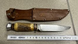 Vintage Jagdmesser Solingen mit Horngriff & Lederscheide