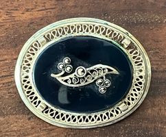 Elegante Vintage Brosche Onyx Silber 800 Schmuckstück antik