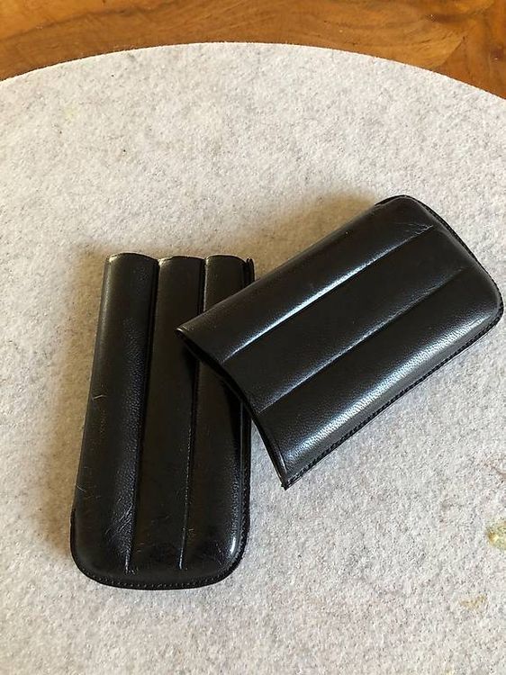 SUNOYA Leder Zigarrenetui Für 3 Zigarren Mit Schneider - Tragbarer Humidor Aus Zedernholz In Noir