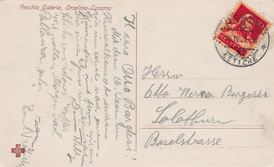Cartoline postali: Orselina, Vecchia Osteria, circolata 1921 – Usato da Frauenfeld venduto da POML 1