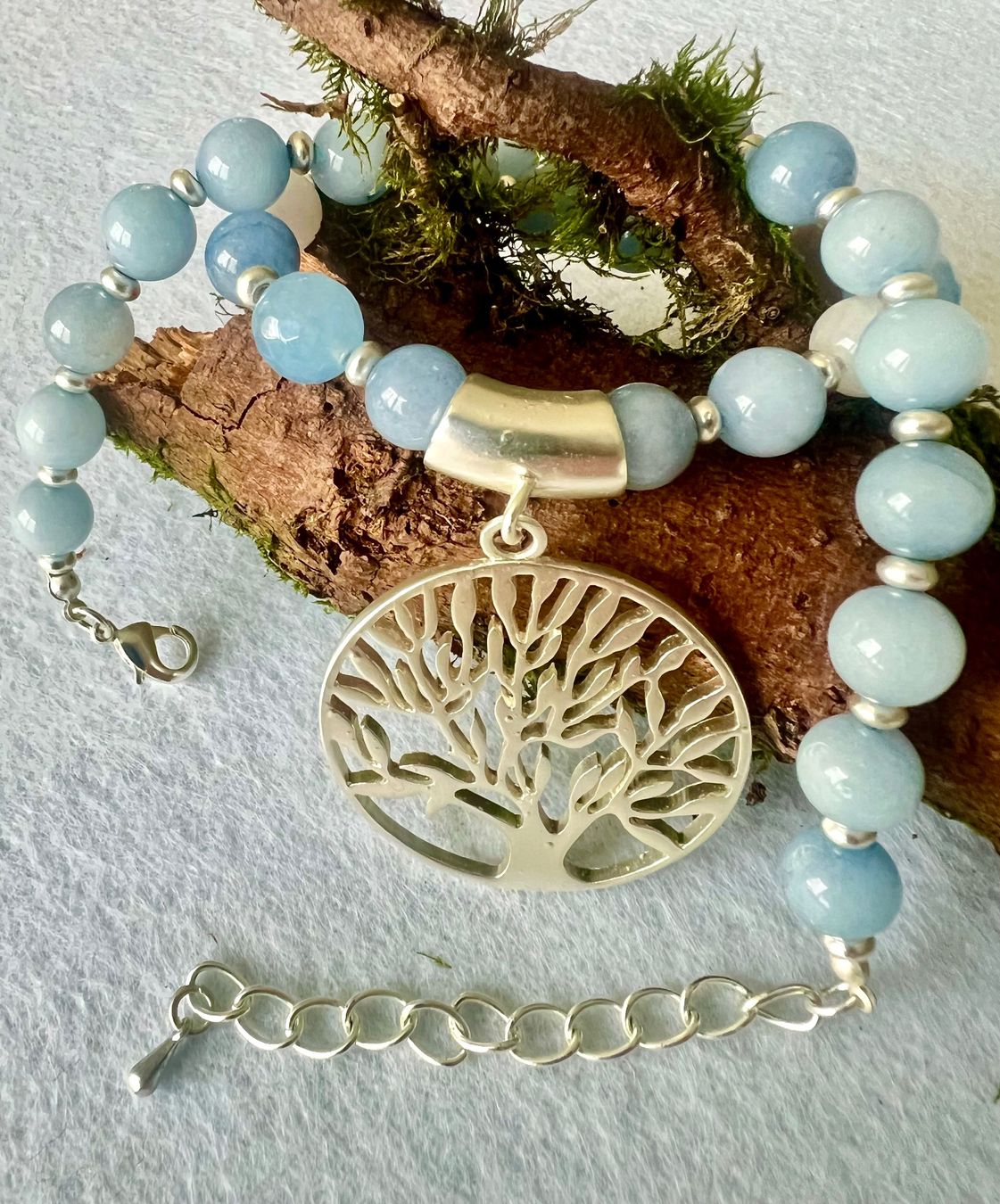 Ketten: Edelsteinkette mit blauem Chalcedon & Lebensbaum Unikat – Neu (gemäss Beschreibung) aus Ruswil von artbyhand 2