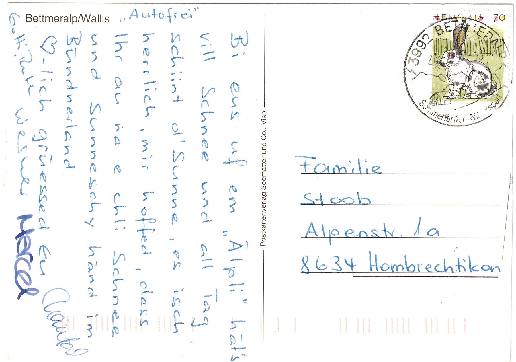 Cartoline postali: BETTMERALP-Wallis - "Autofrei" ca. 1975 (VS) – Usato da Oberdorf BL venduto da Hopfehuepfer 1