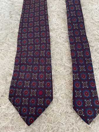 Cravate Dunhill London soie motif géométrique bleu rouge
43
