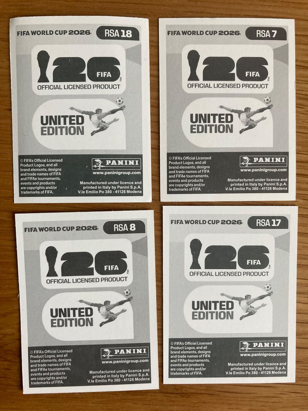 Panini Carte collezionabili: WM Sticker RSA 7, 8, 17, 18 – Nuovo (secondo la descrizione) da Winterthur venduto da Whitefish 1