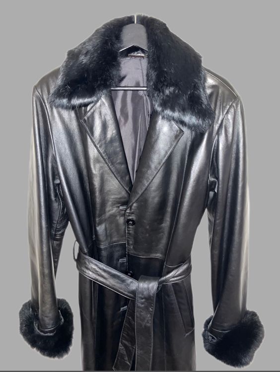 Ledermantel Offiziersmantel Vintage Long Coat Schwarz Kaufen Bei