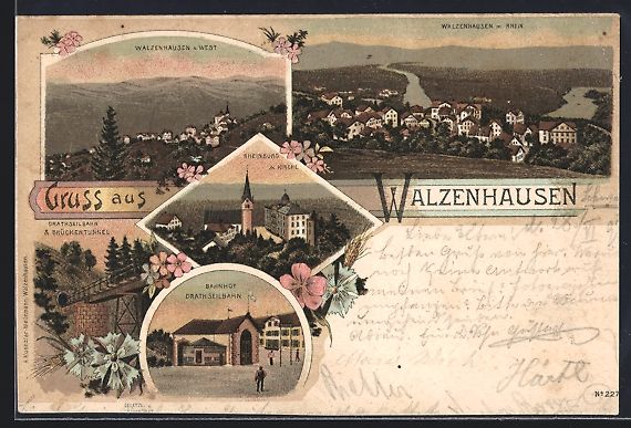 Cartoline postali: Litho Walzenhausen, Teilansicht mit Rhei – Usato da Berlin venduto da bartko-reher
