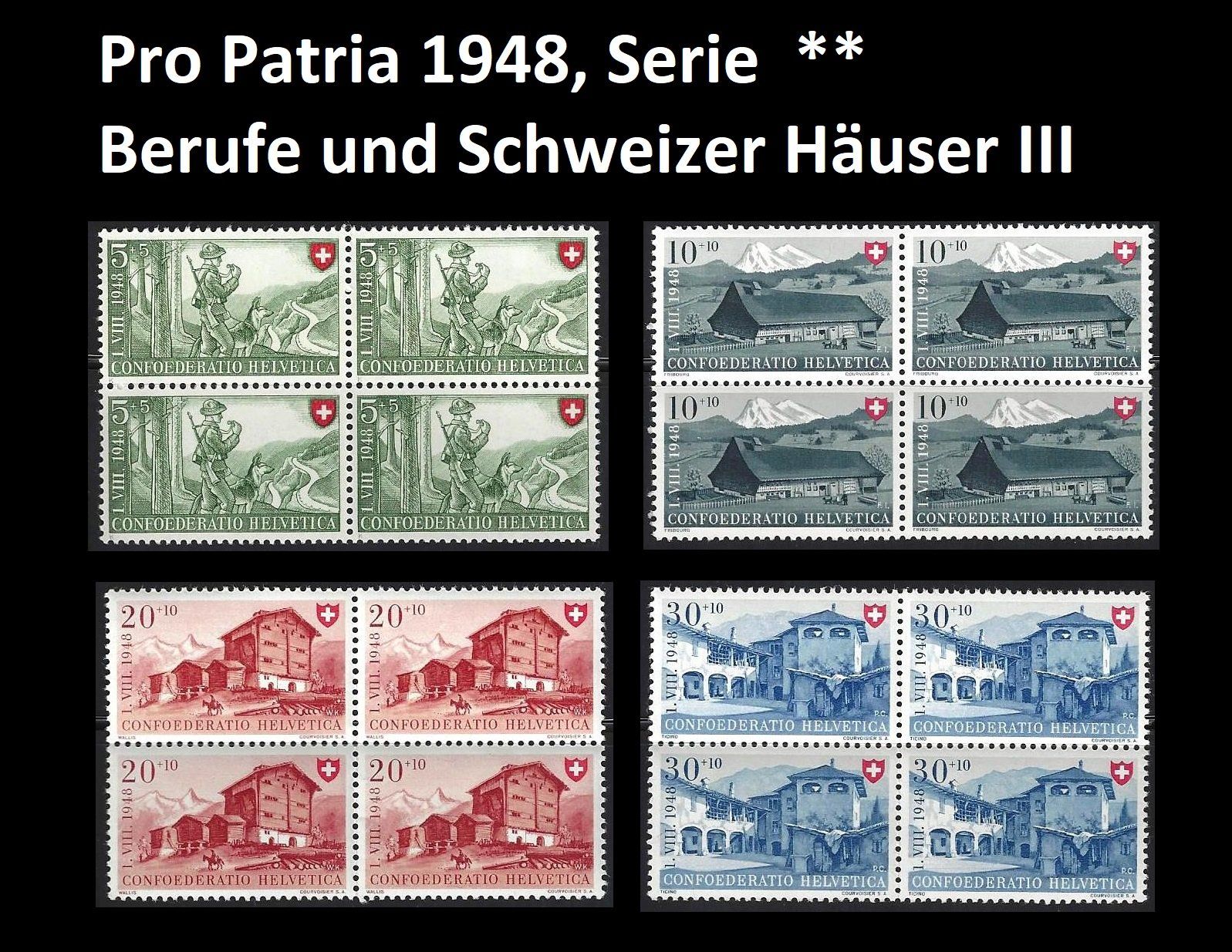 Tutti i francobolli: Pro Patria 1948 Serie, Viererblöcke postfrisch – Usato da Baar venduto da W47