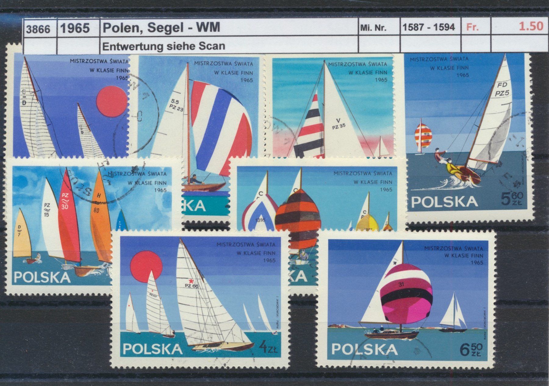 Tutti i francobolli: 1965 Polen, "Segel - WM", gestempelt – Usato da Winterthur venduto da Zupogeru