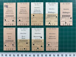 Ab SCHMITTEN (Fribourg), 9 alte Bahn Billette, 1983, 1984