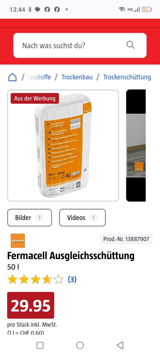 Füllmaterial: Fermacell Ausgleichschüttung – Neu und originalverpackt aus Unterkulm von rue_9gq8