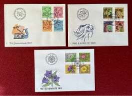 Pro Juventute Ersttagsbriefe FDC 1988, 1989, 1991