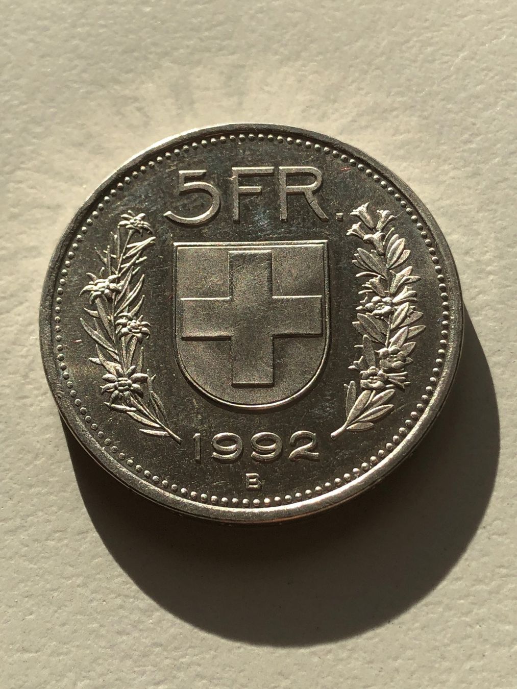 Alle Münzen: 5 Fr. 1992 – Gebraucht aus Schötz von Odpa