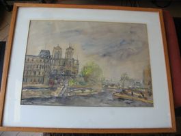 Bild Aquarell 62,5 x 77 cm Paris Notre Dame