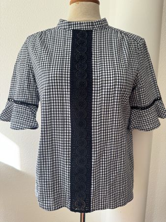 Chemisier Tara Jarmon, vichy bleu et blanc, taille 38