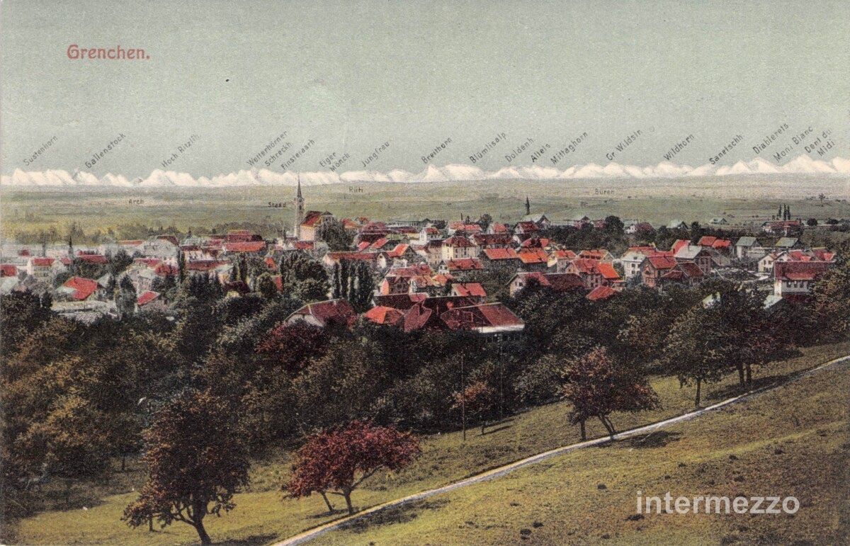 Ansichtskarten: Grenchen SO // 1908 Totalansicht – Gebraucht aus Basel von intermezzo12