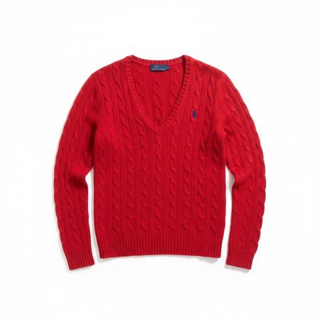Pull en maille Torsadé Ralph Lauren rouge Col V - S Femme 20