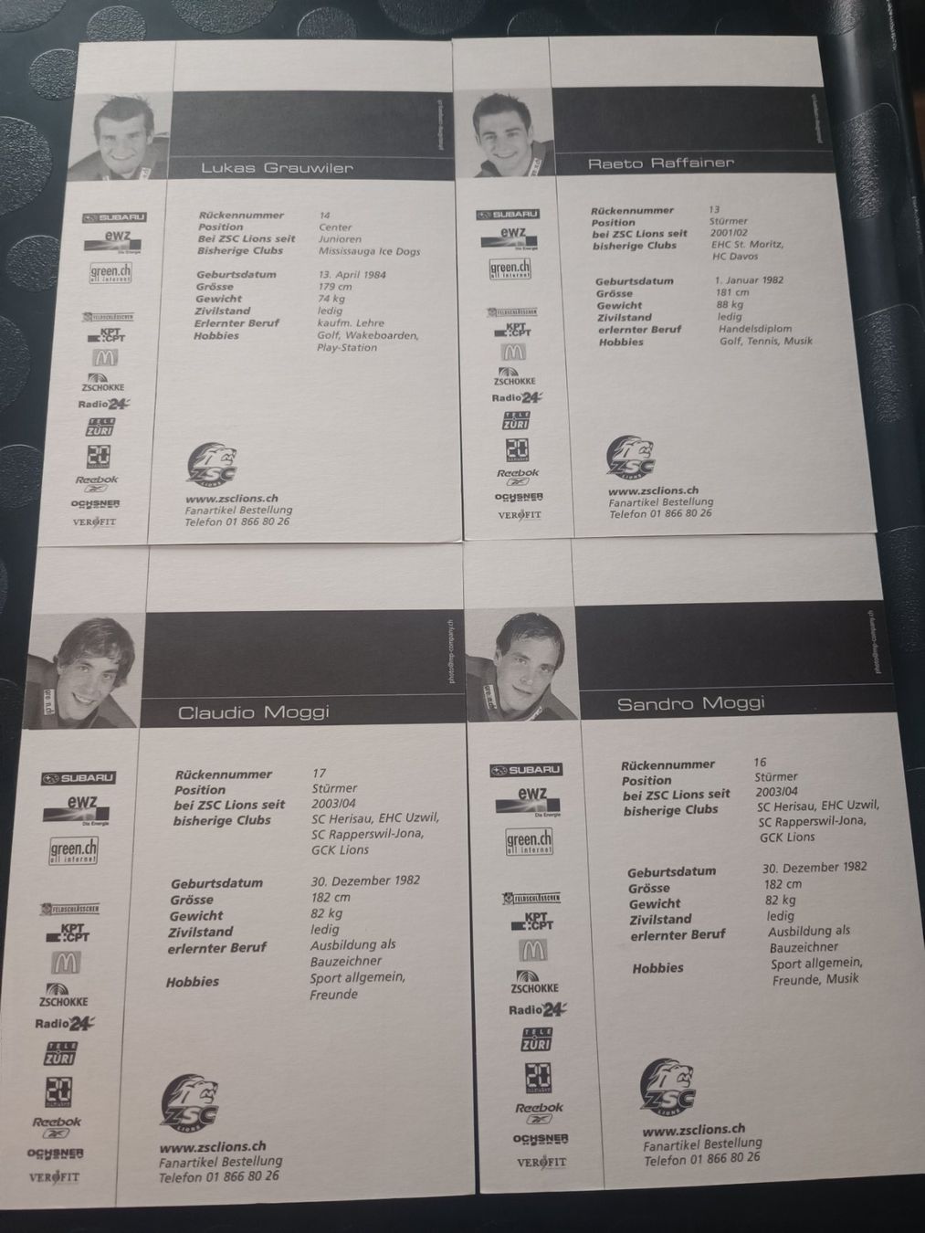 Autografi: ZSC  Set -  4x handsigniert – Usato da Menziken venduto da Artographs 1