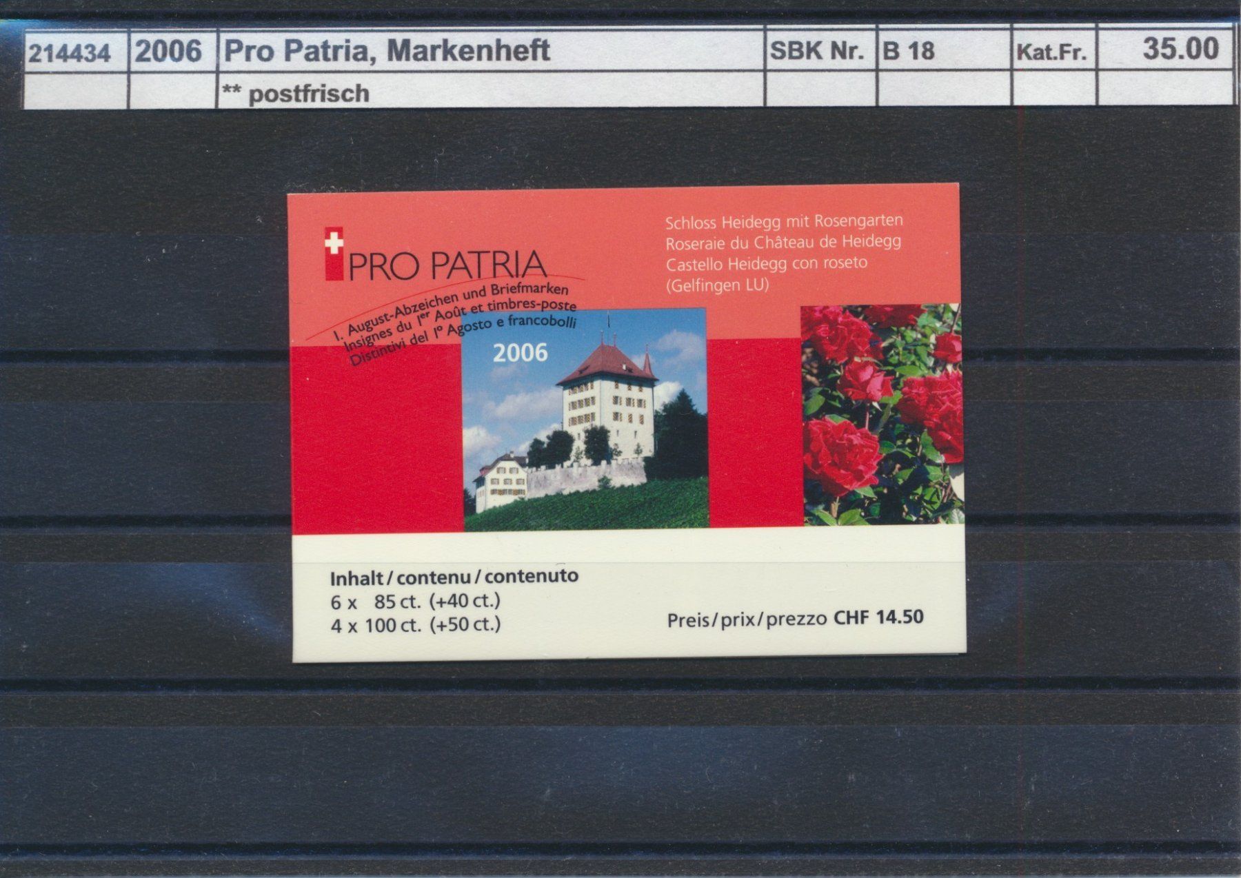 Alle Briefmarken: 2006 Pro Patria, Markenheftchen, ** postfrisch – Neu (gemäss Beschreibung) aus Winterthur von Zupogeru