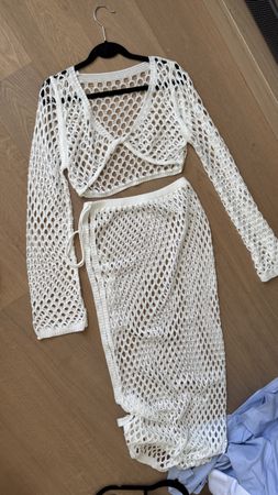 Weisses Sommer Strick-Set, Rock und Top, Gr. S