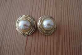 Elegante Ohrclips mit Perlen-Optik, goldfarben, Vintage