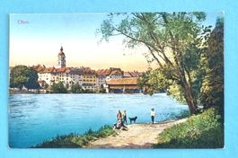 Olten - Stadtansicht mit alter Holzbrücke - von der Aare