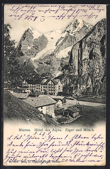 Cartoline postali: Mürren, Hotel des Alpes, Eiger und Mön – Usato da Berlin venduto da bartko-reher