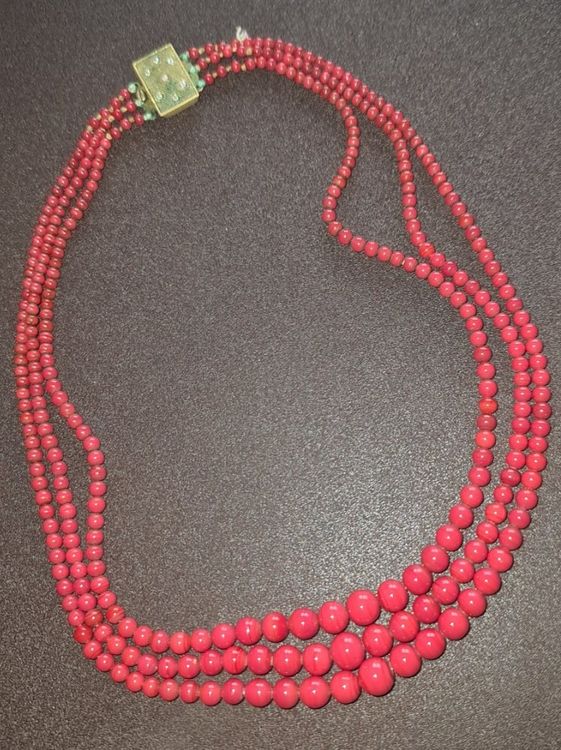 ArtDeco 3-reihige Halskette aus Moro Korallen 45 cm 1