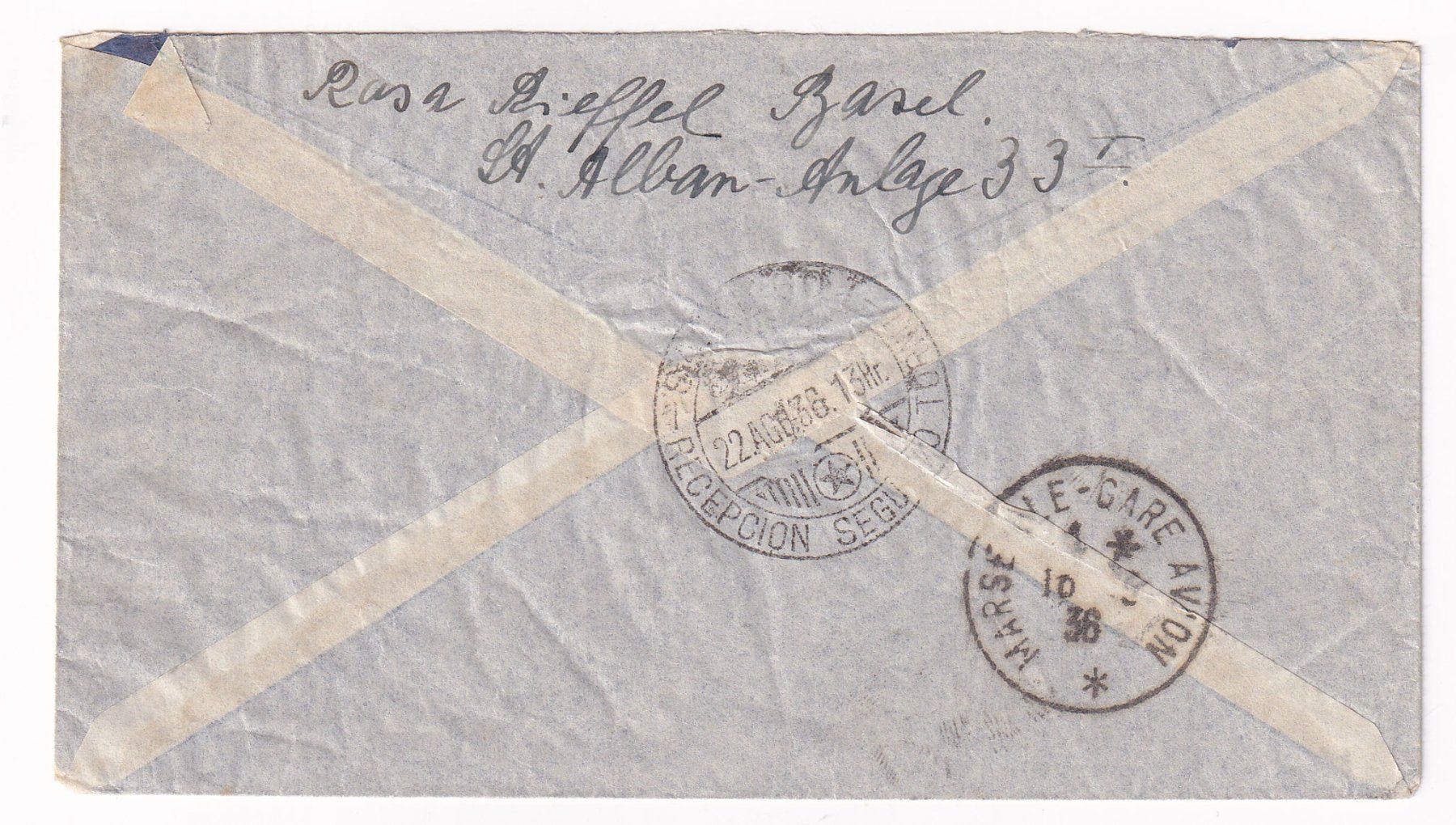 Tous les timbres: 1936 Recom Flugpostbrief Basel - Marseille - Chile – D'occasion à Rebstein par mprch 1