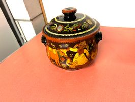 Vintage Keramik Topf mit Deckel,Schweizer Handwerk, Markiert