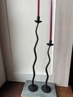 Vintage Schwarze Wave / Zig Zag Kerzenständer, 2 Stk.