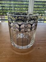 Vintage Glasvase mit Art-Deco Muster, H=20cm, D=17cm