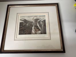 Alte Grafik "Passage unter Felsen" gerahmt, Rarität!
