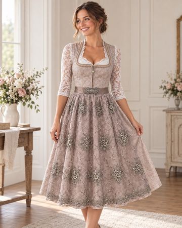 Dirndl Kleid Country Line Gr. 38 beige-rosé