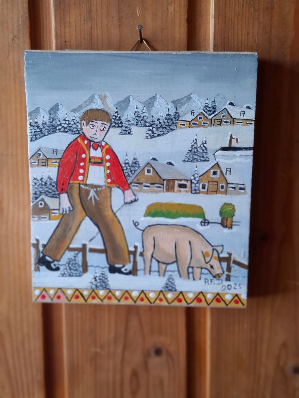 Dipinti: Wunderschöne Winter Mini Bild Bauern Sau Haus ** 41 – Usato da Zürich venduto da Soragno50