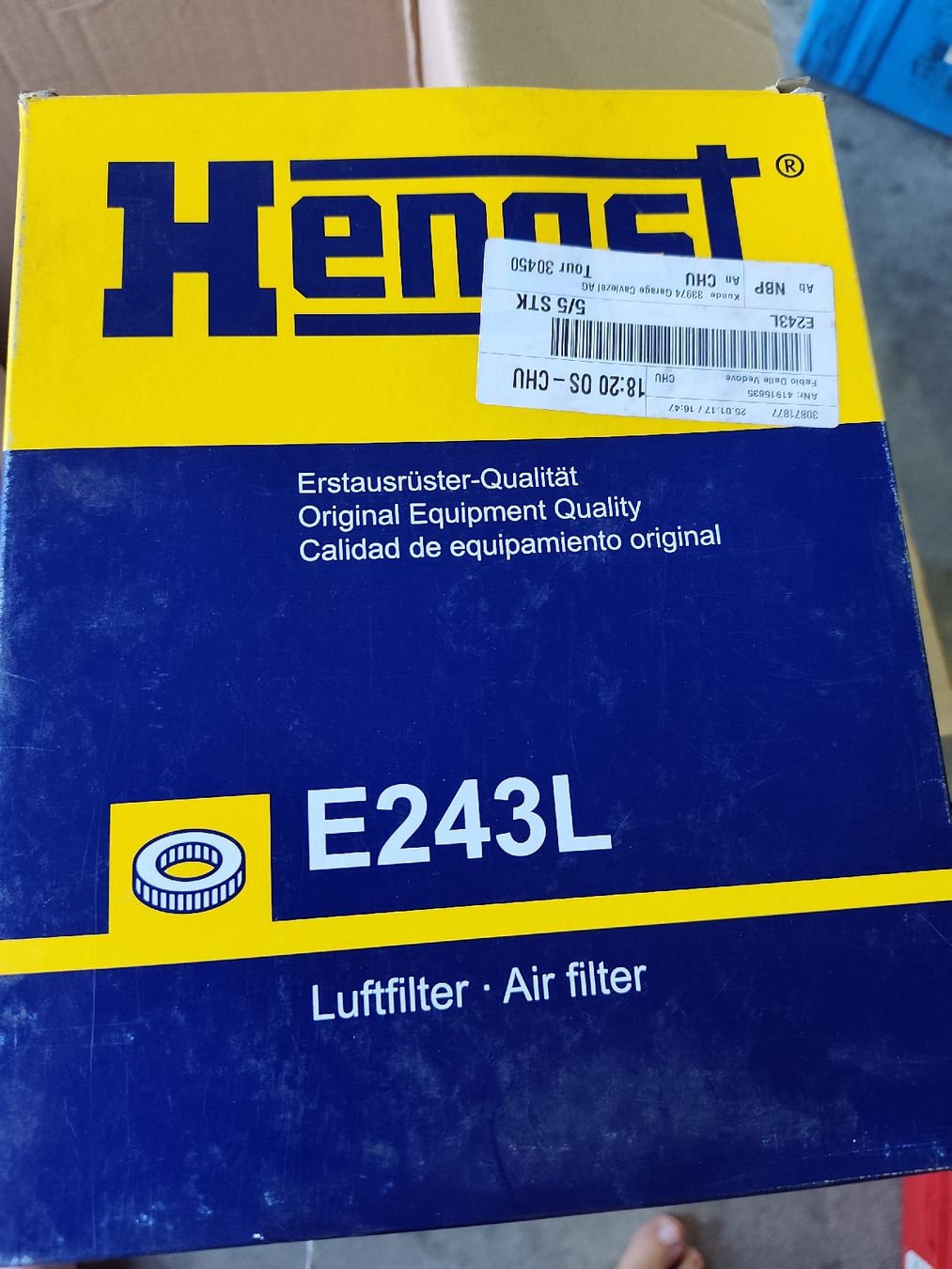 Volkswagen Alle Autoersatzteile: Hengst Luftfilter E243L VW T4 neu – Neu (gemäss Beschreibung) aus Rebstein von andi322