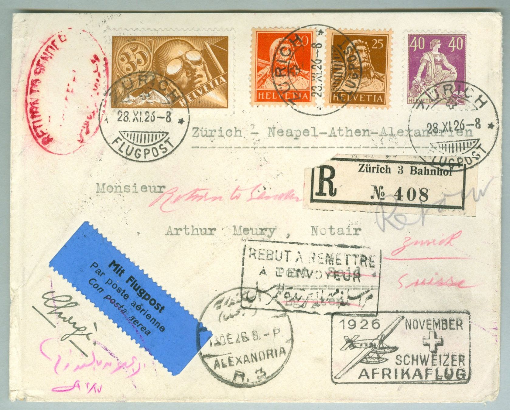 Tutti i francobolli: 1926 Schweiz Flugpost SF – Usato da Zürich venduto da yago-rot