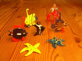 7 teiliges Set Meerestiere, Glas, mundgeblasen/Handarbeit