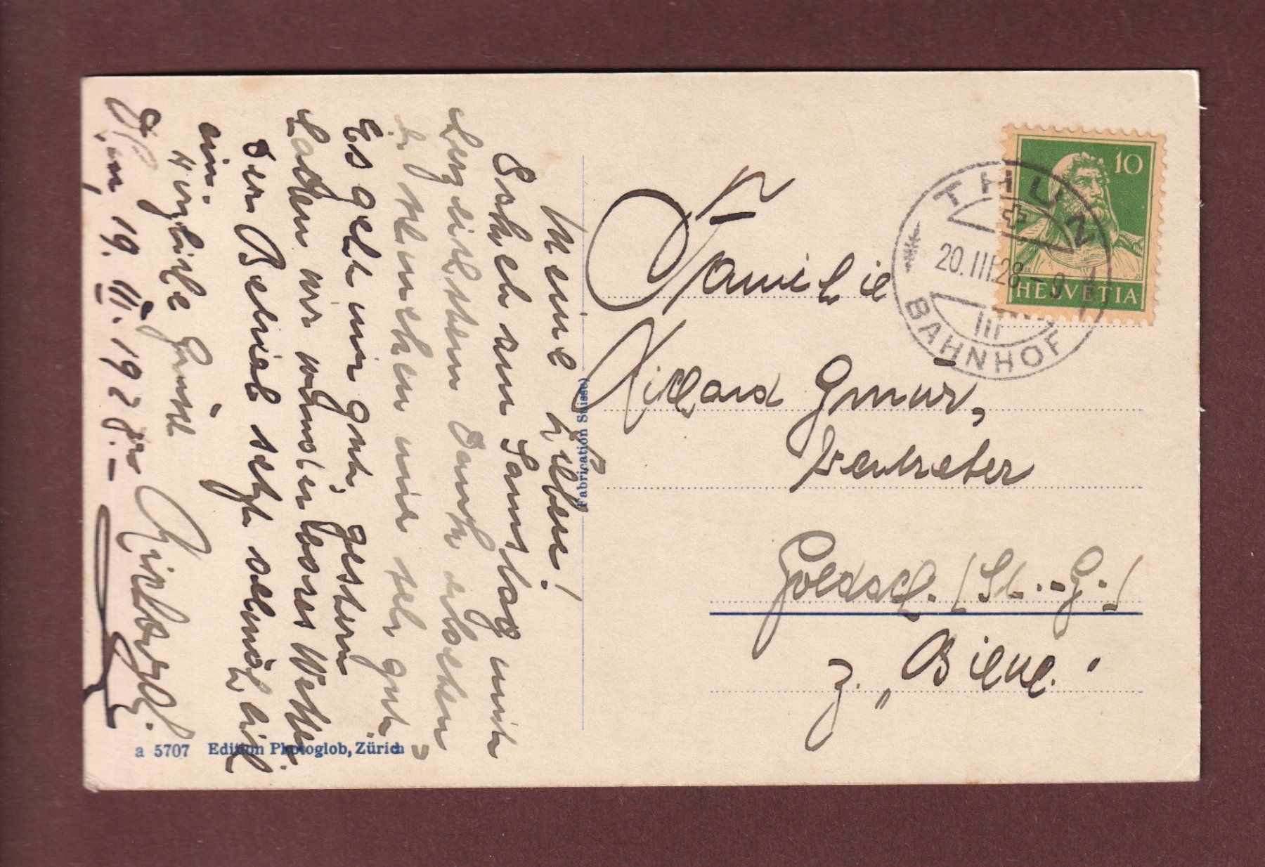 Cartoline postali: THUN - Teil mit Schloss - 1928 – Usato da Pully venduto da nicecards 1