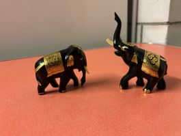 2 Elefanten schwarz gold Deko Figuren Handarbeit vergoldet V