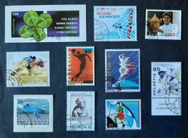 Ob-16 Timbres Helvetia oblitérés, diverses années, sport,etc