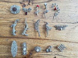 15x Silberbroschen Paket aus 925 mit Markasiten