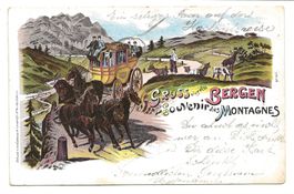 Gruss aus den Bergen  Souvenir Montagnes - Postkutsche Litho