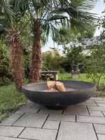 Feuerschale aus Metall schwarz mit Griffen