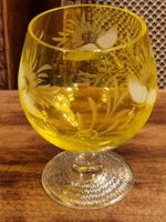 Böhmische Kristallvase gelb geschliffen Vintage