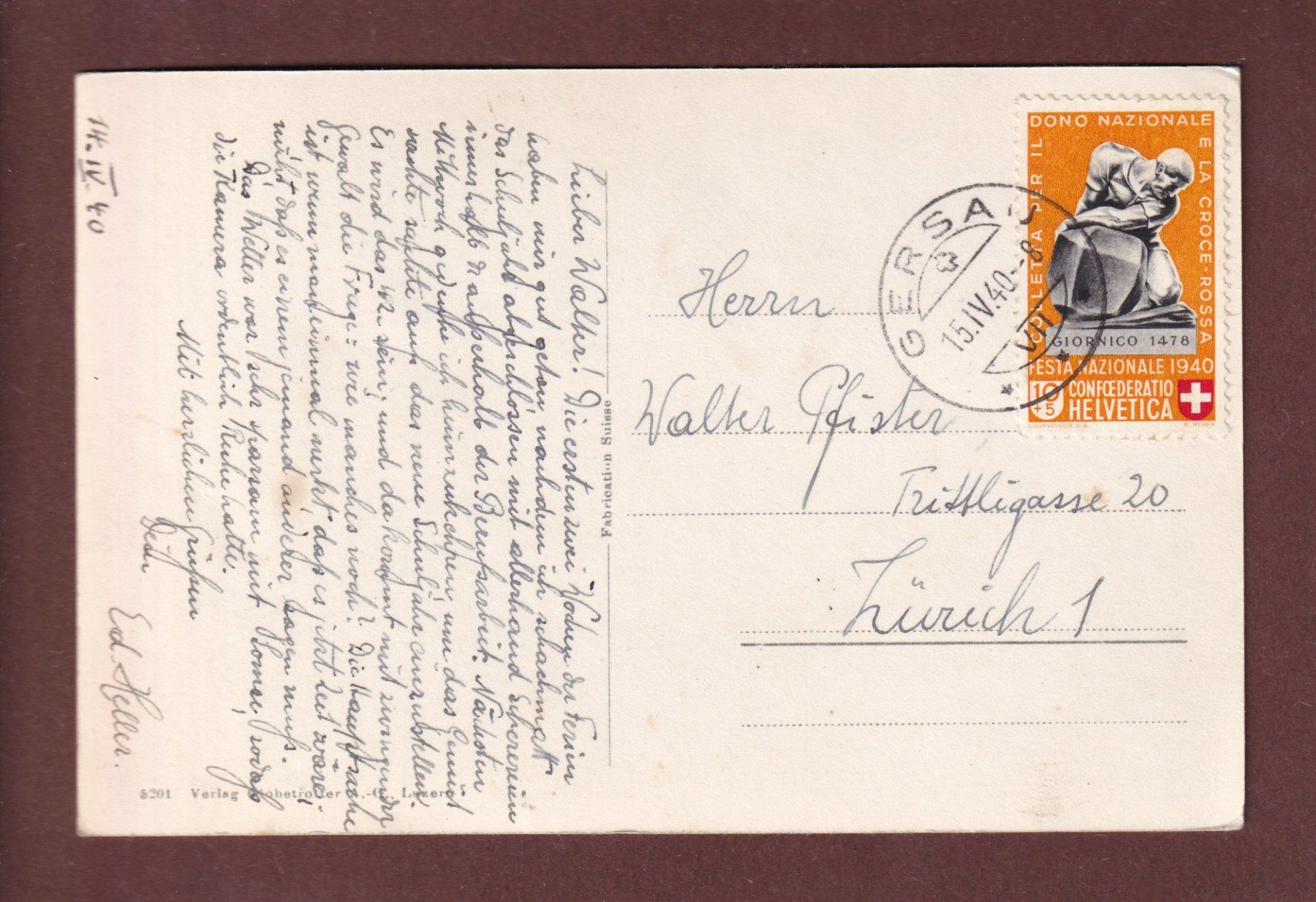 Cartoline postali: KLEWENALP - Schwalmis - 1940 – Usato da Pully venduto da nicecards-shop 1